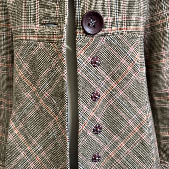 Vintage Italian plaid houndstooth LE FULL ruffled midi pea coat woman’s 4 - Picture 8 of 16